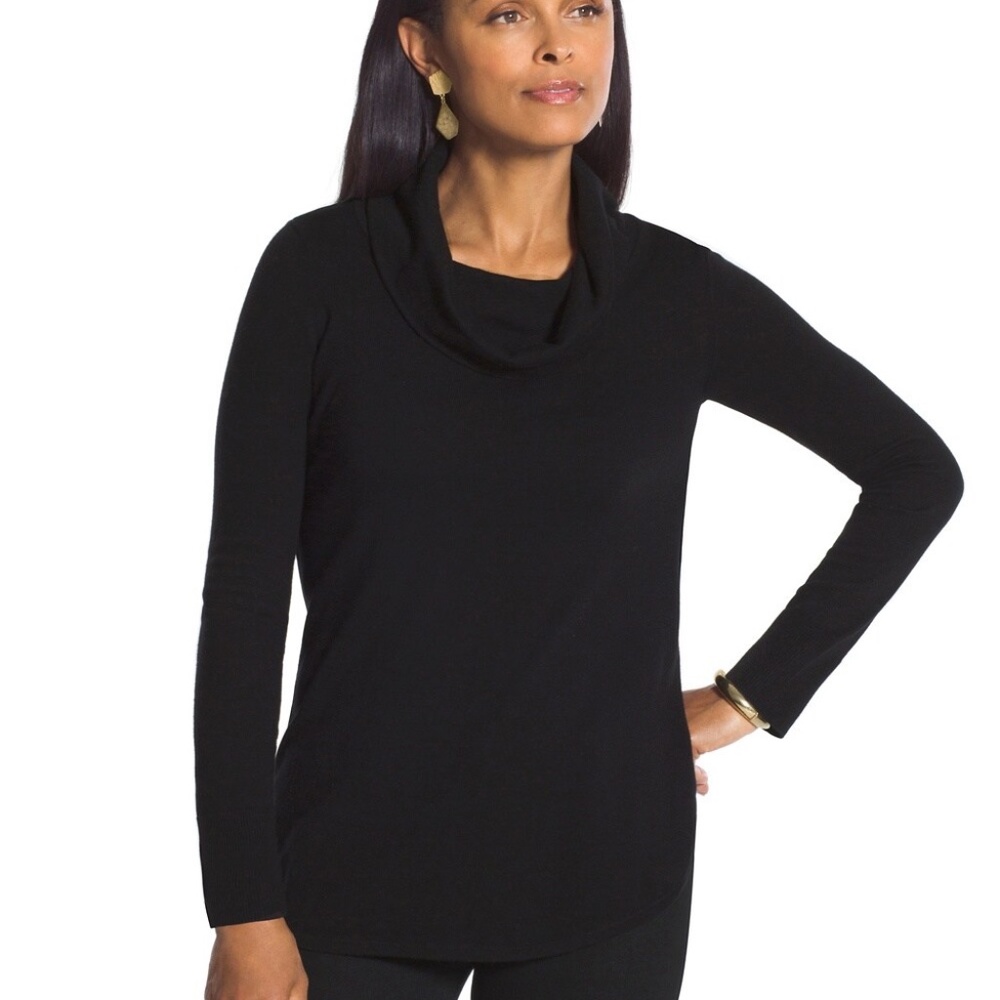 NWT Chico's Black Cam Cowl Neck Tunic Sweater, Woman's XL